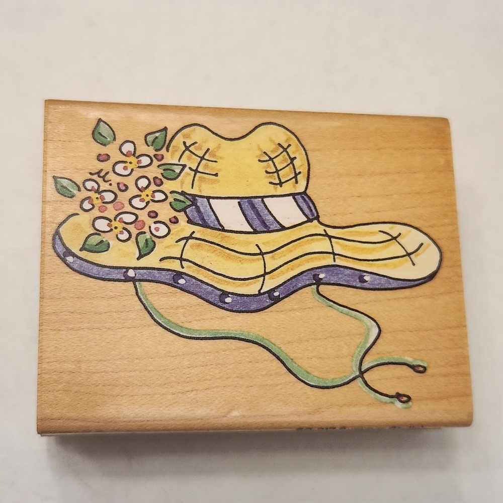 NEW Vintage 1998 Stampa Rosa Rubber Stamp Summer Stylin' Hat Marna Wood Mount